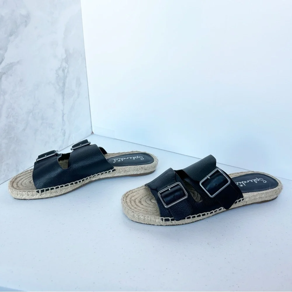 Splendid Black Blake Buckle Strap Leather Espadrille Sandals 8.5